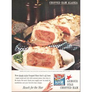 1961 Armour Star Canned Chopped Ham Alaska Vintage Print Ad Dinner Plate Art 60s